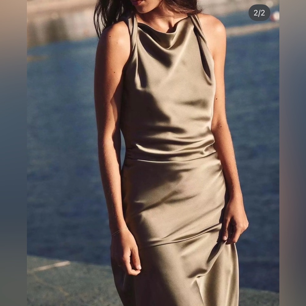 Zara Olive Satin Midaxi Dress